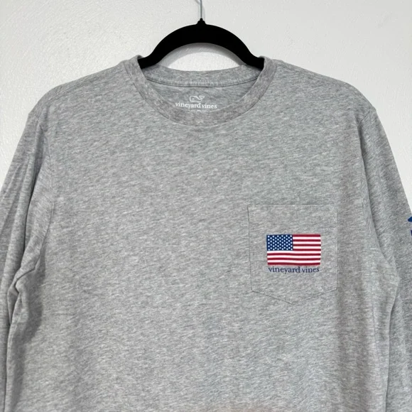 Vineyard Vines Long Sleeve Pocket Tee Men's Small Gray Flag Lacrosse Americana‎ - Picture 3 of 12